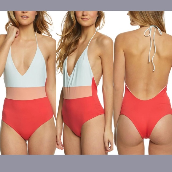NWT Tavik [ Small ] Chase Deep-V Colorblock One Piece Swimsuit in Hibiscus‎ - Picture 11 of 12